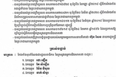 លោក ថោ គឿន លោក កែ សំអឿន លោក ប៉ែន វិបុល លោក នាក់ សំបូរ ត្រូវបានតែងតាំងជារដ្ឋលេខាធិការ​ នៃក្រសួងធម្មការនិងសាសនា