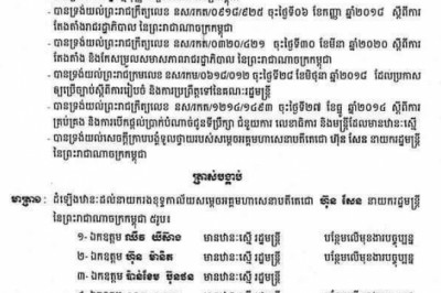 នាយករងខុទ្ទកាល័យសម្ដេចតេជោ ហ៊ុន សែន ចំនួន៥រូប ទទួលបានការដំឡើងឋានៈ